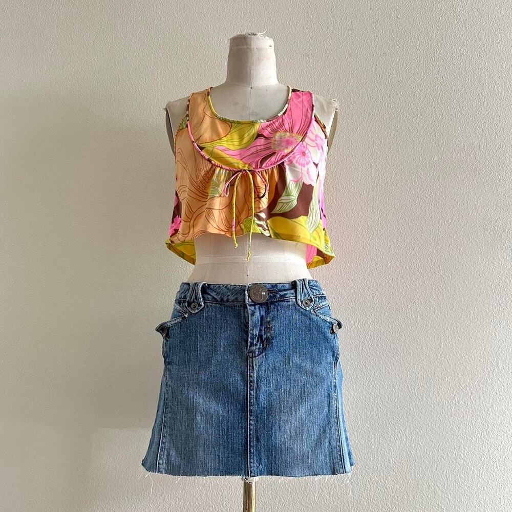 handmade brown pink abstract cropped tank top